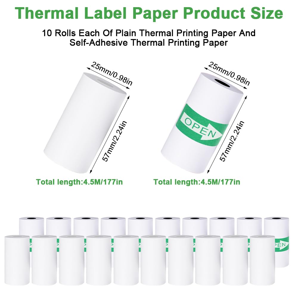 10 Rotoli Carta Termica Per Mini Stampanti - 57x25 Mm, Adesiva, Senza Inchiostro, Per Etichette E Foto