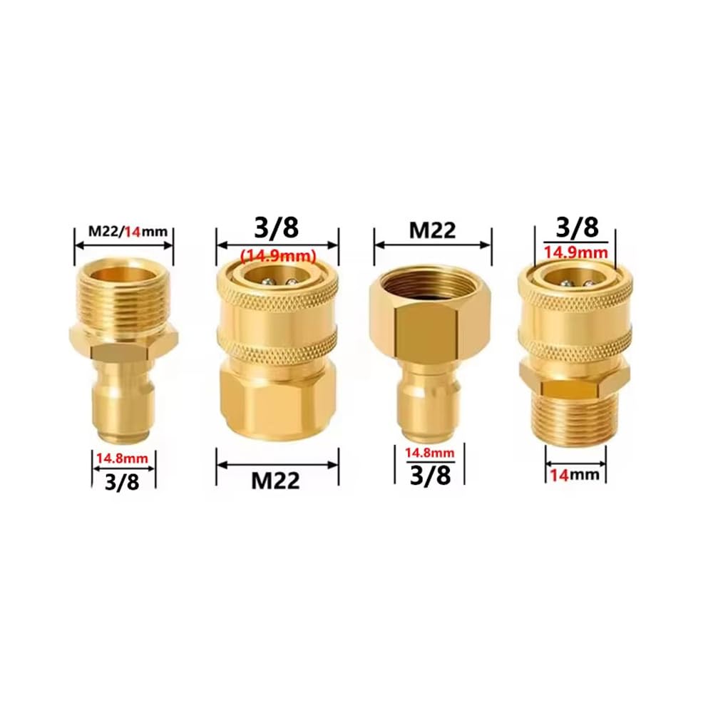 Kit de adaptador de lavadora a presión, 4 piezas M22-14 mm a 1/4 pulgada, acoplador de conexión rápida, accesorio de conversión de manguera