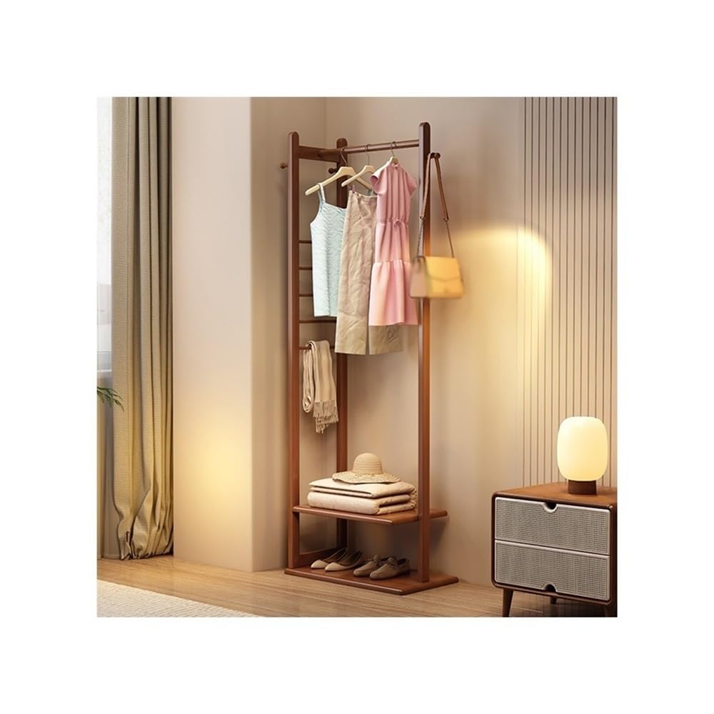 AILIUXIAOYAN Coat Rack Solid Wood Coat Rack Floor Bedroom Clothes Rack Living Room Storage Rack Simple Vertical Balcony Clothes Drying Rack(Walnut)
