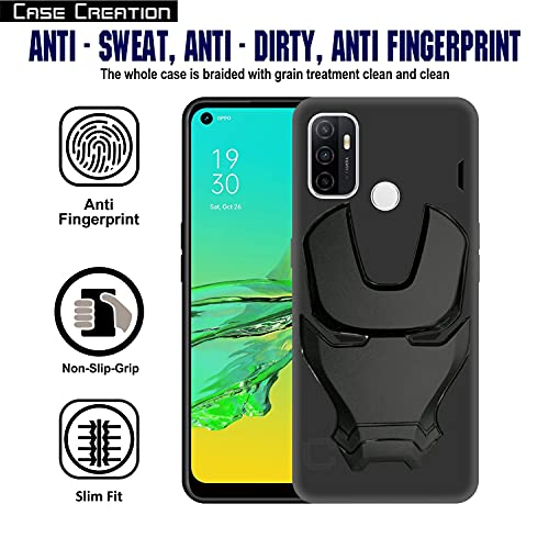 Image of COVERLY Official 3D Smooth Feel Avengers Logo Mask Soft Rugged Grip TPU Silicone Iron Man Engraved Cartoon Movie Engraved Silicone Rubber Matte Strong Back Cover for Oppo A33 (2020) -HD Black Avenger