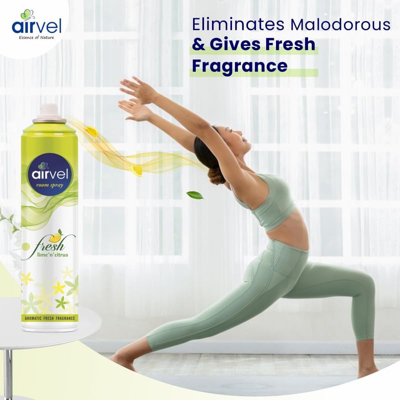Image of Airvel Lemon Fragrance Room Spray & Air Freshener | Aromatic Fresh Fragrance for Home & Car | Pack of 2 (217ml each)