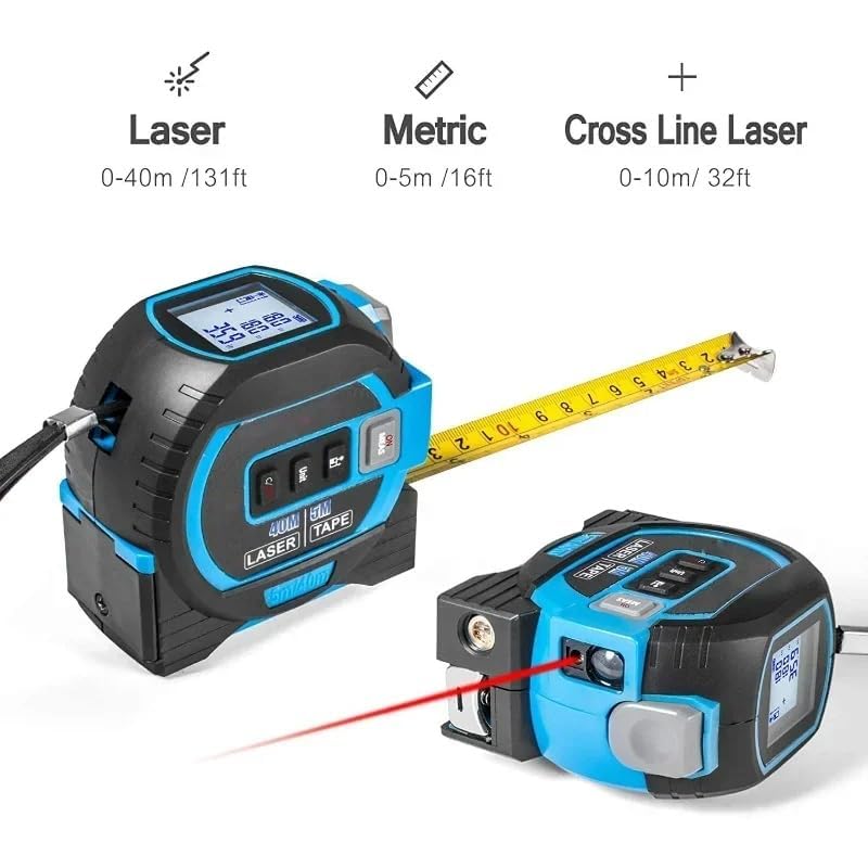 Cinta métrica láser infrarroja 3 en 1, regla todopoderosa, regla todopoderosa, cinta métrica digital con láser, telémetro láser con pantalla LED, herramienta de medición láser(Yellow)