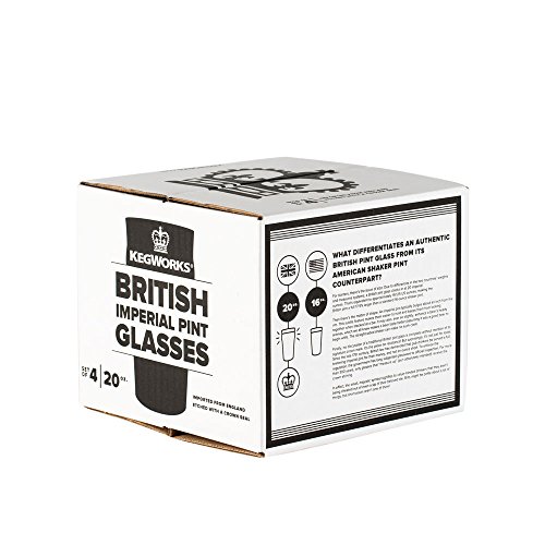 KegWorks British Pub Style Imperial Pint Glass with Etched Seal Set of 4 Gift Boxed