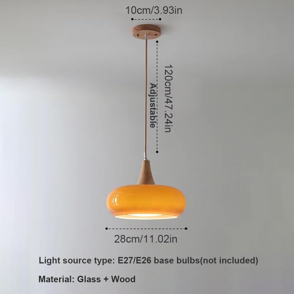 Pendelleuchte Orange Glas Vintage, Hängelampe Flach Rund Mid Century Kronleuchter für Küche Schlafzimmer Esszimmer