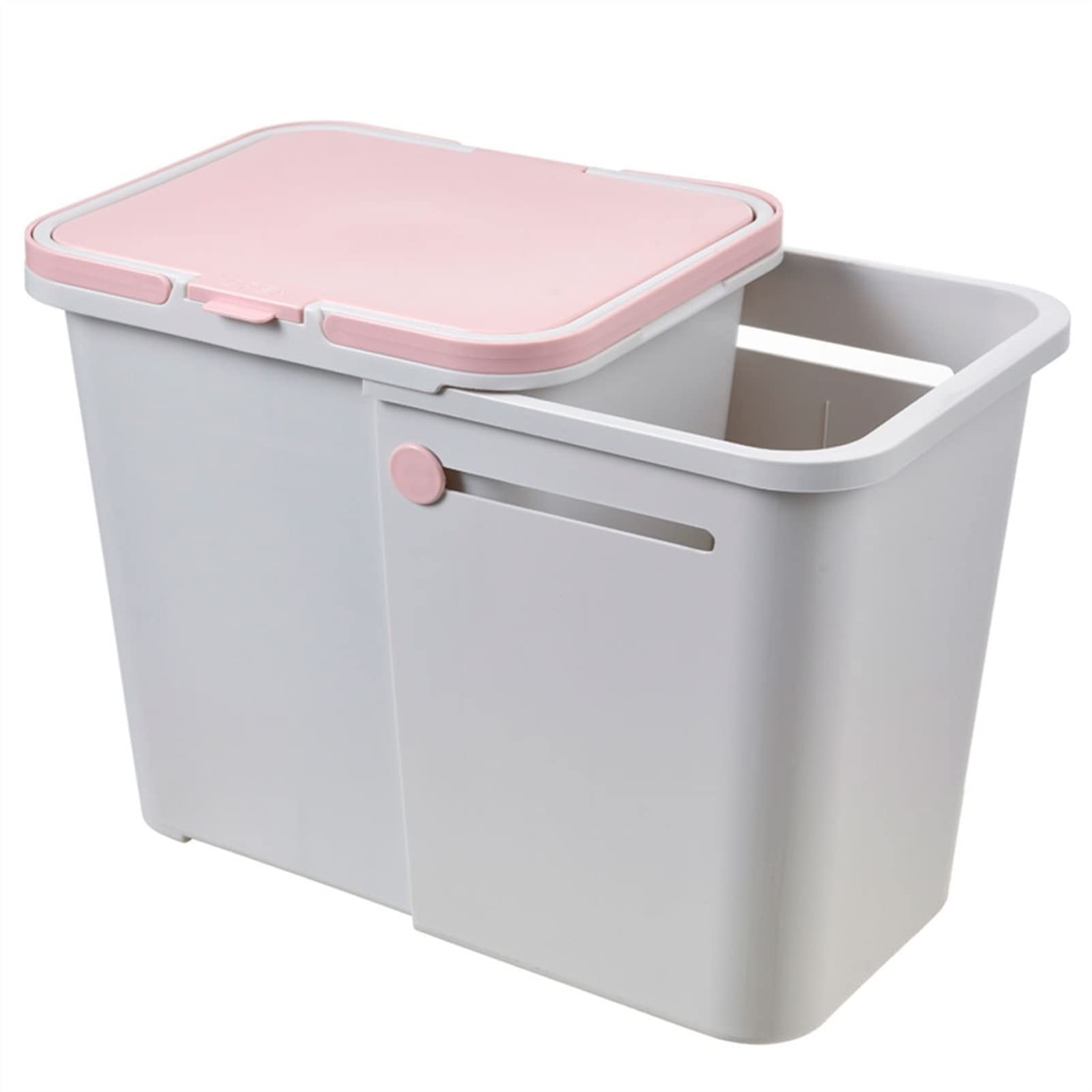 Indoor Trash Can Sorting Kitchen Trash Can Compost Recycling Square Trash Can With Lid Extended Sorting (Pink)