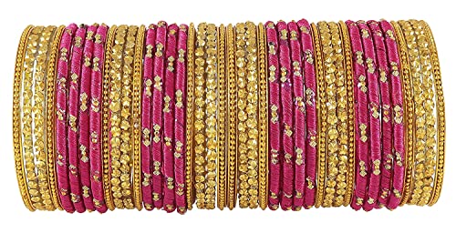 Image of NMII Acrylic (Plastic) With Silk Thread & Beads Studded Worked Glossy Finished Kada Set For Women and Girls
