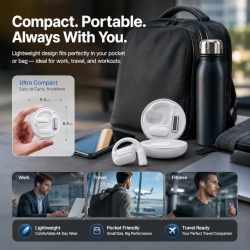 Image of Open Wireless Stereo (OWS) Bluetooth Earbuds, 36H Playtime, ENC Calling, Bluetooth 5.4, Low Latency, Touch Control, Type-C Fast Charging, Comfortable Open-Ear Design with Travel Case