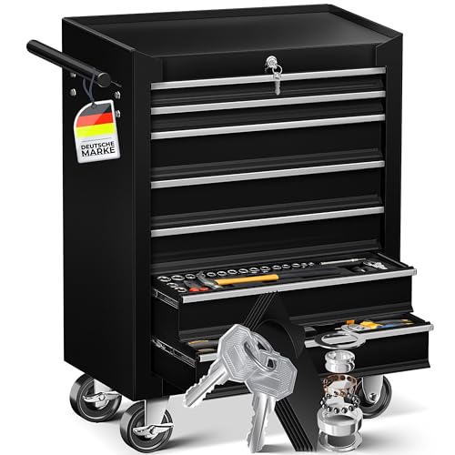 MASKO® Werkstattwagen - 7 Schubladen, schwarz | Abschließbar |...