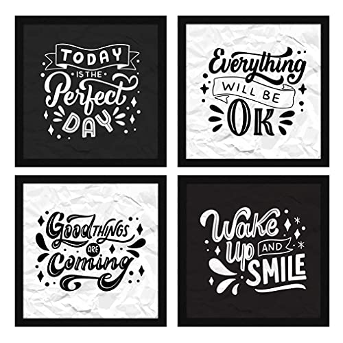 Image of ArtX Paper Motivational Quotes Good Things Wall Art Painting, Framed Paintings For Home Office Decor 20 X 20 inches (Combined), 10.0 X 10.0 each, Multicolor Posters With Frame, Set of 4