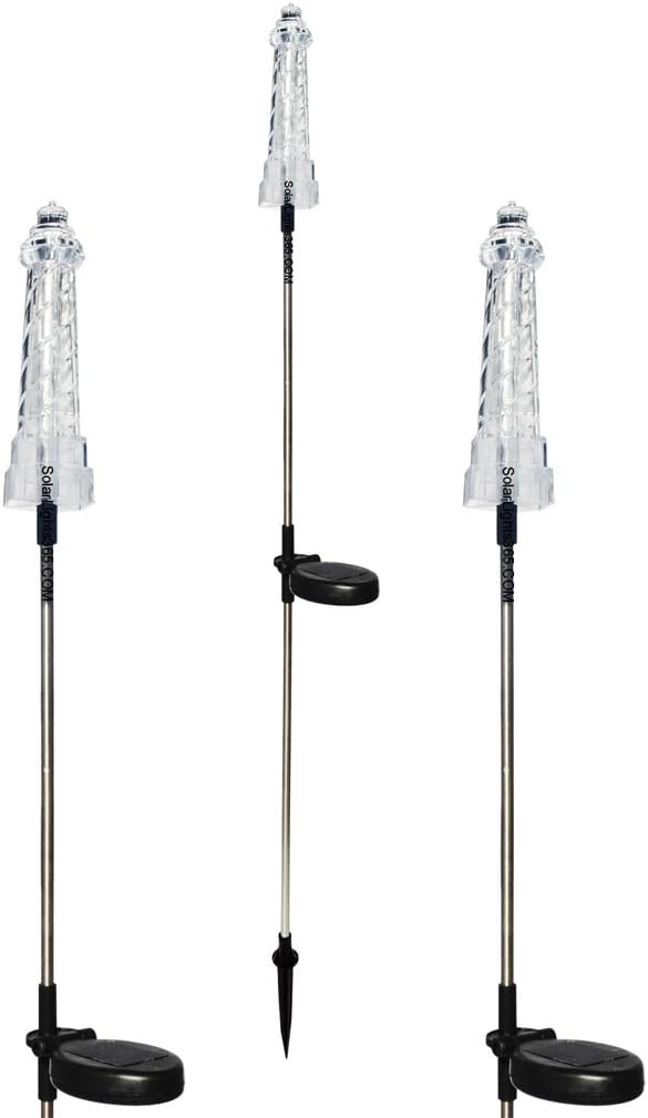 Solar Wholesale 1028-3 Solar Powered Lighthouse Garden Stake Lights, a Pack of 3