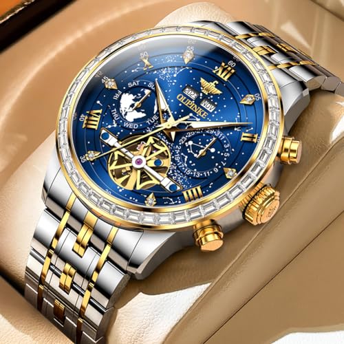 Image of OUPINKE Watch for Men Skeleton Self Winding Mechanical Automatic Luxury Dress Black Wrist Watch Waterproof Luminous Tungsten Sapphire Crystal