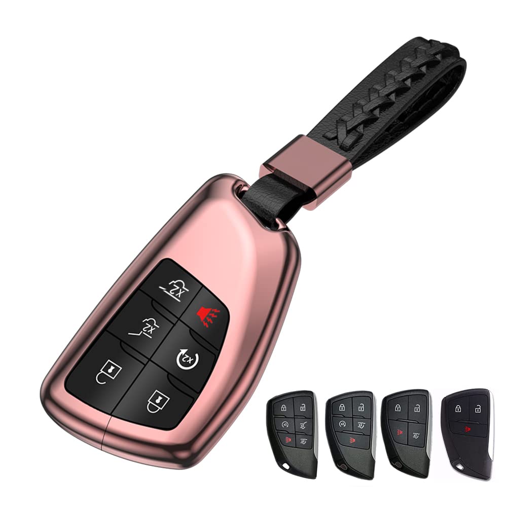 Key Fob Cover For 2021-2022 Chevy Tahoe/GMC Yukon/Suburban - 6 Button Smart Key, Aluminum Alloy Case (Charming Blue-Knitted Pattern)