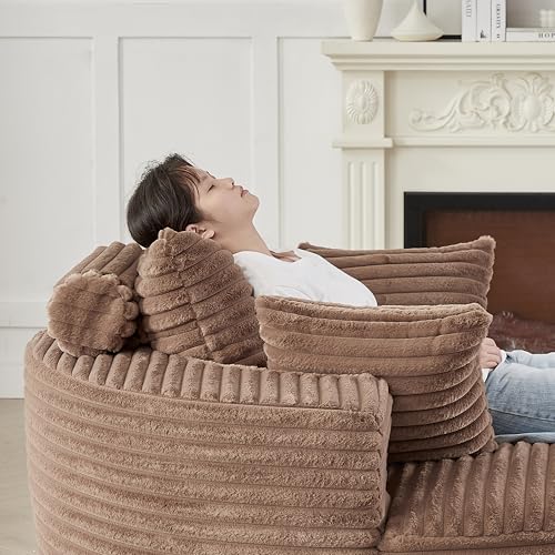 Sillón redondo acolchonado marrón de pana miniatura 7
