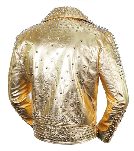 Image of Men's Studded Cowhide Leather Biker Jacket - Punk Rock Spiked Brando Coat