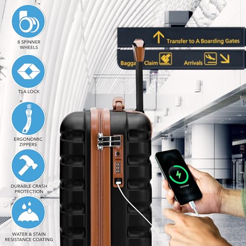 Carry On Suitcase Hardside Built In TSA Lock & USB Port Silent Double Spinner Wheels Maximum Underseat Carry-On Bag For American & United Approved Airlines( 18x14x8") の商品画像 4