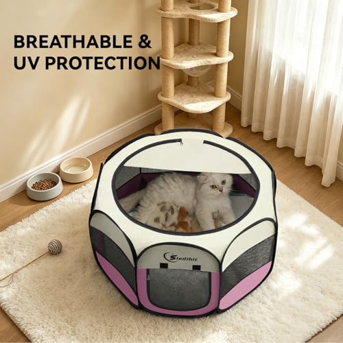 Image of Siedihit Pink Dog Cat Playpen, Puppy Pet Playpen Indoor for Small Dog Crate Tent Cage Outdoor, Portable Pop Up Dogs Enclosure Kennel with Carrying Case for Dogs /Cats /Rabbits