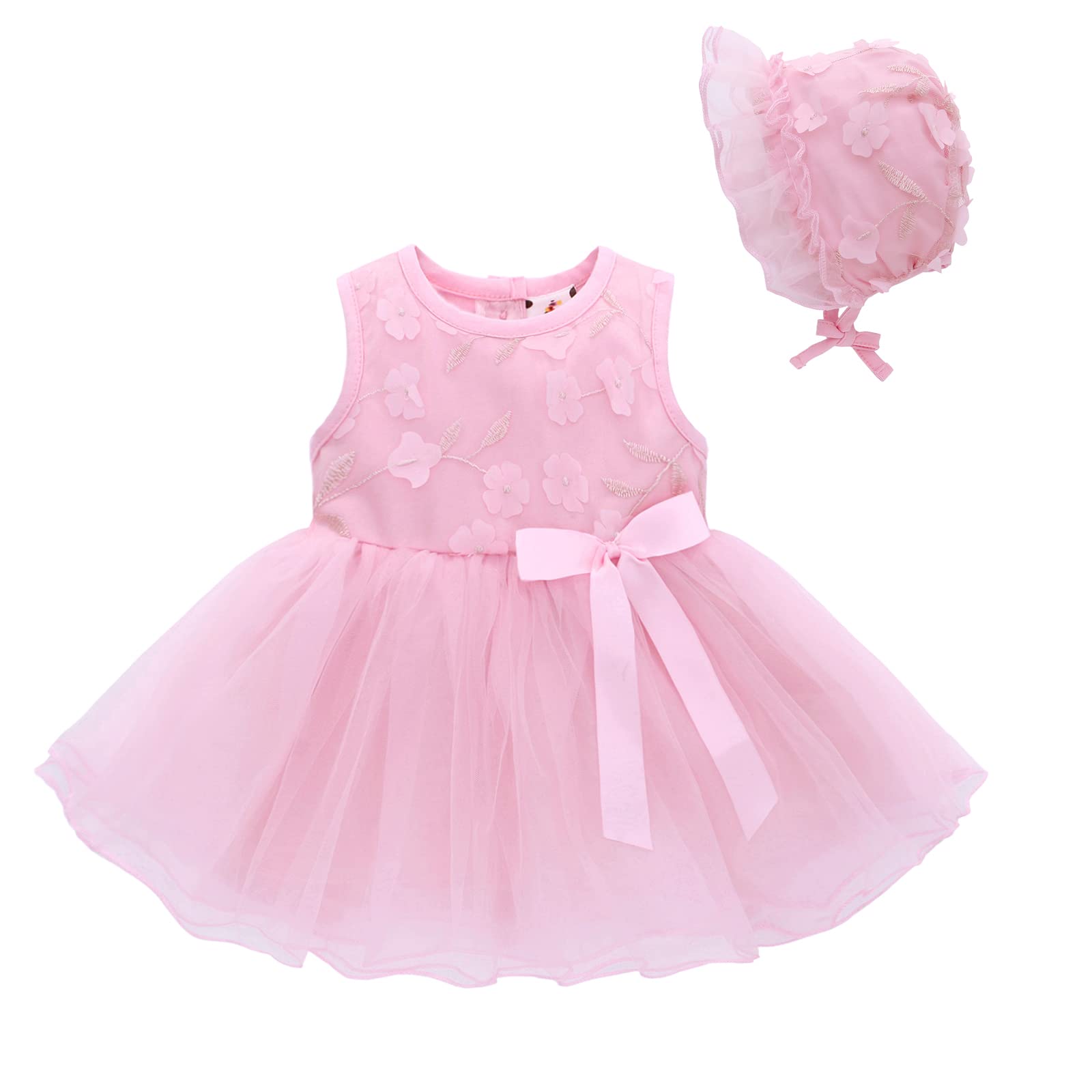 Famuka Baby Mädchen Kleider Baby Taufkleid Brautkleid Hochzeit Geburtstag Taufe Kleider Prinzessin (9 Monate, Rosa)