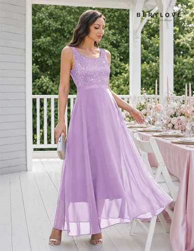 Image of BeryLove Sequin Dress for Woman Vintage A Line Wedding Formal Swing Mesh Dress Sleeveless Cocktail Maxi Gowns