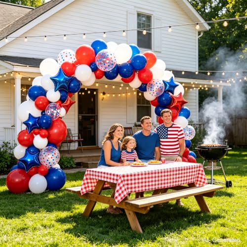 Image of Blocesa Red White and Blue Balloons Arch Kit Star /Confetti, Patriotic Decor