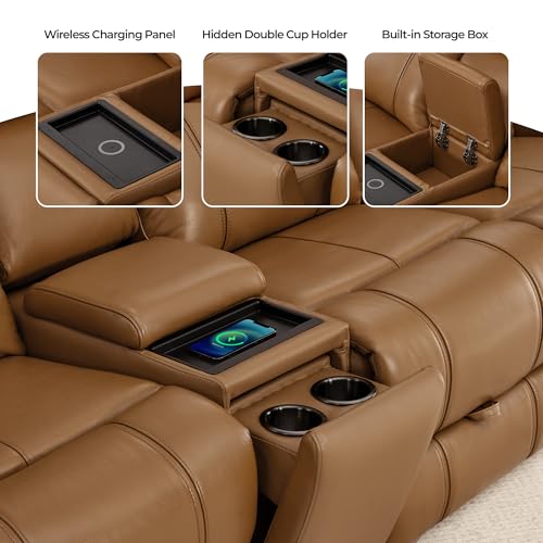 Image of CHITA Leather Power Recliner Sofa, Saddle, Loveseat with Console
