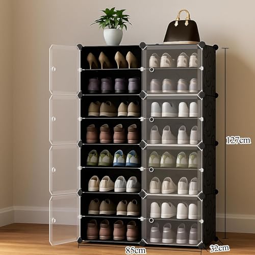 Image of Premium Modular Plastic Shoe Rack for Home | 16 ๐๐๐๐๐
Shoe Rack with 8Doors, Hook Holder for Home Storage Organizer with Metal Door Frame to Cover Chappal Slipper Sandals Shoes - Black