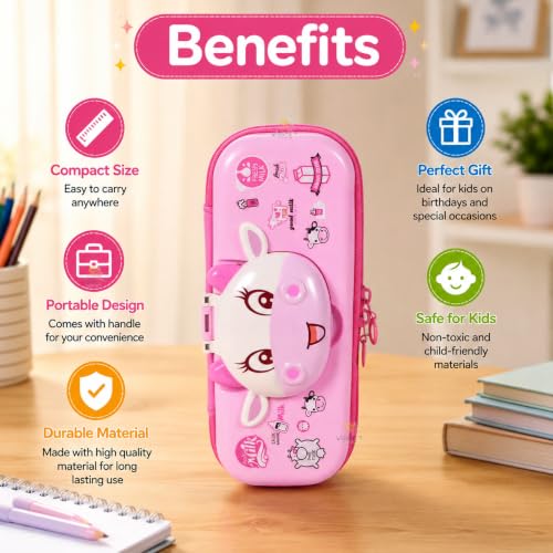 Image of WISHKEY Cute Cow Pencil Box for Kids Hard Shell EVA Pencil Case with Magnetic Closure Mesh Pocket Pen Holders & Dual Zipper Large Capacity Pencil Pouch for Boys Girls School Stationery Box Multicolor