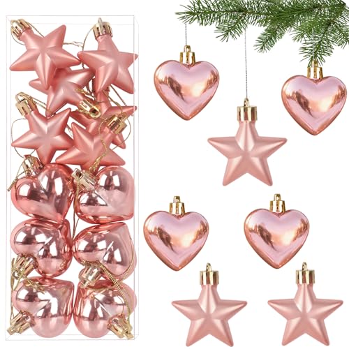 12er Weihnachtskugeln Sterne & Herz Set,Christbaumanhänger Roségold...