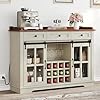 YITAHOME 53 Farmhouse Coffee Bar Cabinet Kitchen Sideboard Buffet Cabinet Storage with 3 Drawers Storage Cabinet and Glass Sliding Barn Door for Kitchen Living Room Antique White