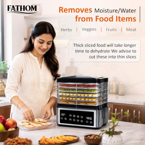 Image of FATHOM Elite Food Dehydrator 350W 5-Tray | 304 Stainless Steel, 35-80C Temperature Range, 48H Digital Timer, Rotating Airflow, Built-in Power Saver 0.3-0.5 Unit /Hr