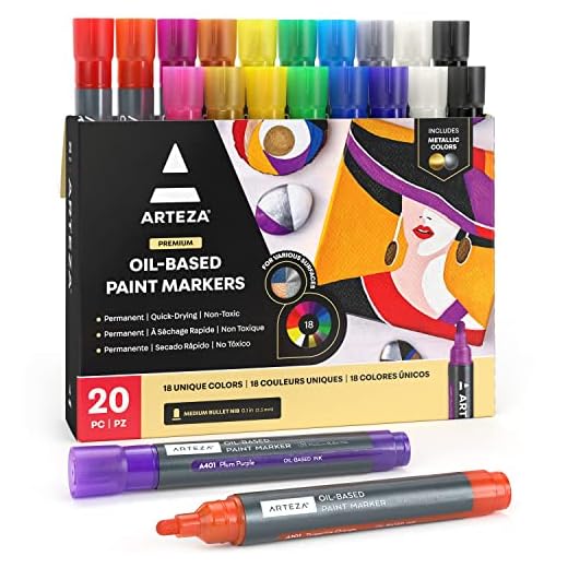 ARTEZA Rotuladores permanentes de colores con | Pack de 20 | Tinta al óleo | Rotuladores para pintar en cartulina negra, piedra, madera y más