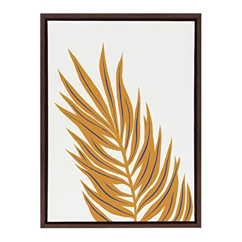 Kate and Laurel Sylvie Frond Framed Canvas Wall Art by Alicia Schultz, 18x24 Walnut Brown, Tropical Nature Art for Wall Cover