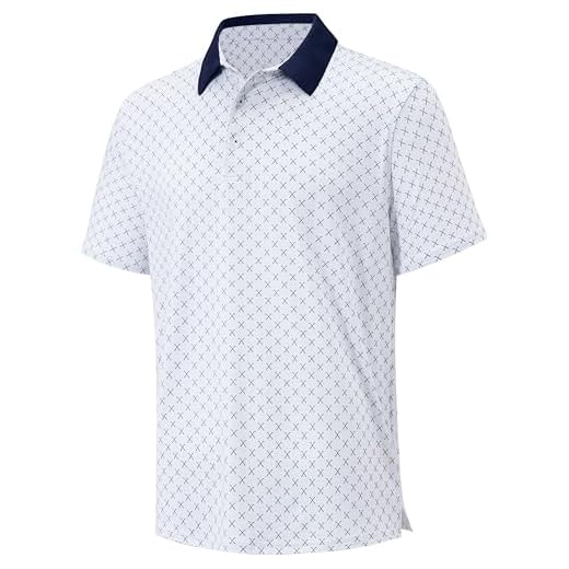 ONKEEP Golf Shirts for Men Short Sleeve Moisture Wicking Dry Fit Print Performance Athletic Summer Casual Golf Polo T Shirts White Medium