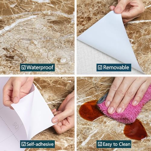 Image of TEKCOOL Wall Stickers DIY Wallpaper Vinyl Marble Wallpaper Peel and Stick Waterproof Wallpapers for Home Kitchen Countertop Cabinet Furniture Oil Proof Kitchen Stickers(Light Brown-3 pc)!