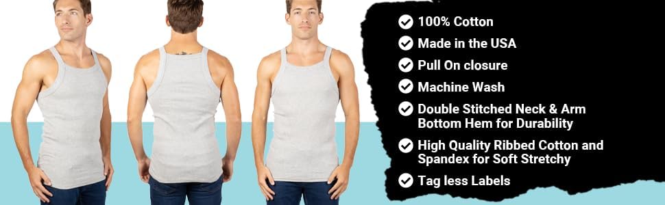 3 Packs Men's G-Unit Style Cotton Tank Tops Square Cut Muscle Rib A-Shirts - Image 8