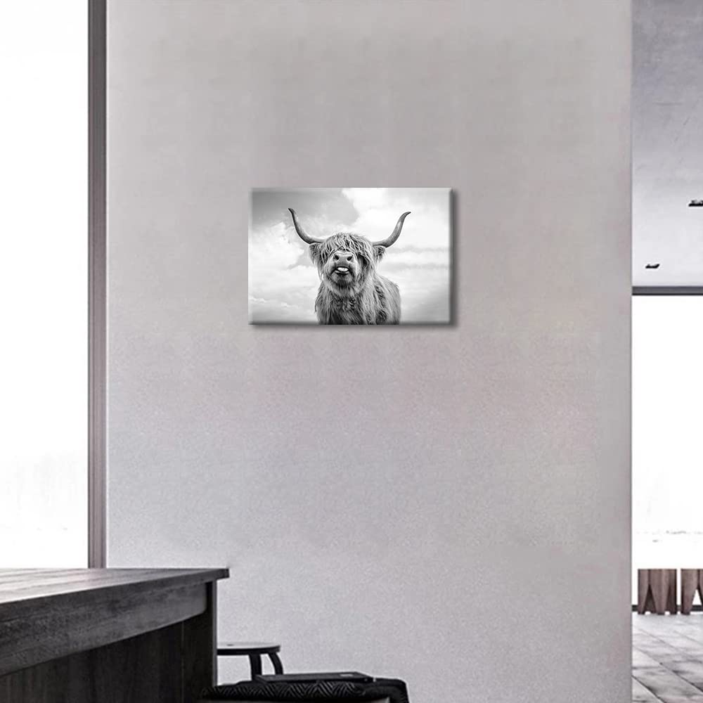 Black and White Wall Art Highland Cow Print Poster Cattle Canvas Art Yak Paintings for Living Room Bedroom Decor Kid's Room Wall Decoration (8x12inch/20x30cm Frame) - Image 3