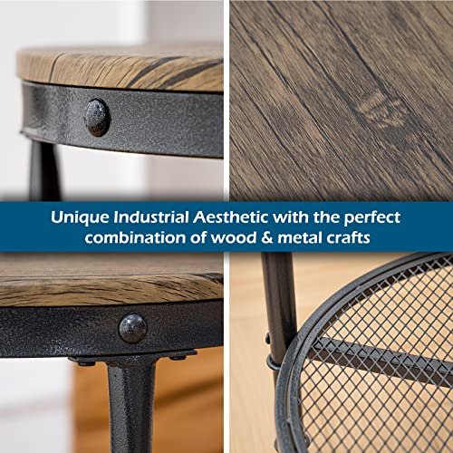 Vingli Wood Round End Table, 20" Industrial Walnut End Table Sofa Side Table Small Circle Table For Living Room, Rustic Farmhouse Wooden End Table With Metal Mesh For Room Corner, Living Room, Bedroom #TOP3
