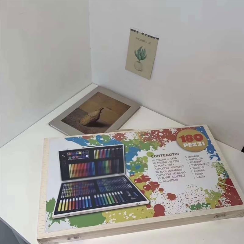 180 Wooden Box Brush Watercolor Pen Set Painting Art Crayon Oil Pastel Tool Gift