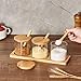 ORNAMI 3-Piece Bamboo and Glass Kitchen Jar Set with Serving Spoons and Tray, Trio Canister Set for Tea, Coffee and Hot Chocolate (Round)