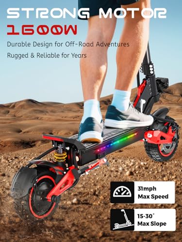 Image of Electric Scooter Adults with Seat 1600W /1200W - 30-37 Miles & 28 /31 /34MPH Fast E-Scooter,Dual Brake Full Suspension,All-Terrain Offroad Electric Scooters Foldable for Commuting
