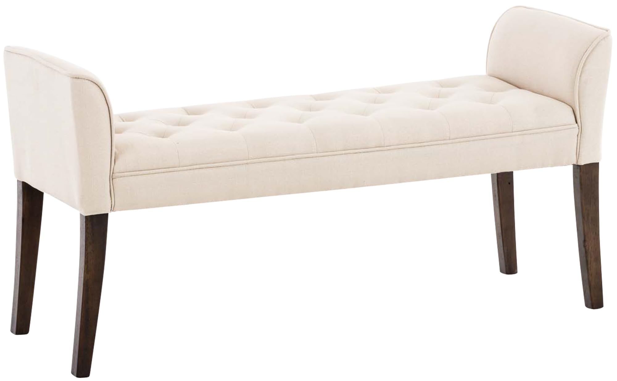 CLP Banquette Cleopatra en Tissu I Banc Rembourré avec Accoudoirs Style Chesterfiled I Piétement en Bois I Banquette Capitonnée 133 x 64 x 43cm, Couleur:crème, Couleur du Cadre:Antique foncé