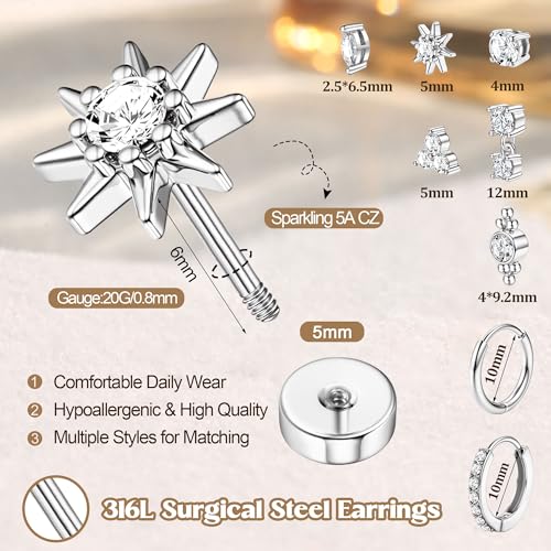 Boucles d'oreilles dos plat anti-douleur MILACOLATO pour multi-piercing - 3