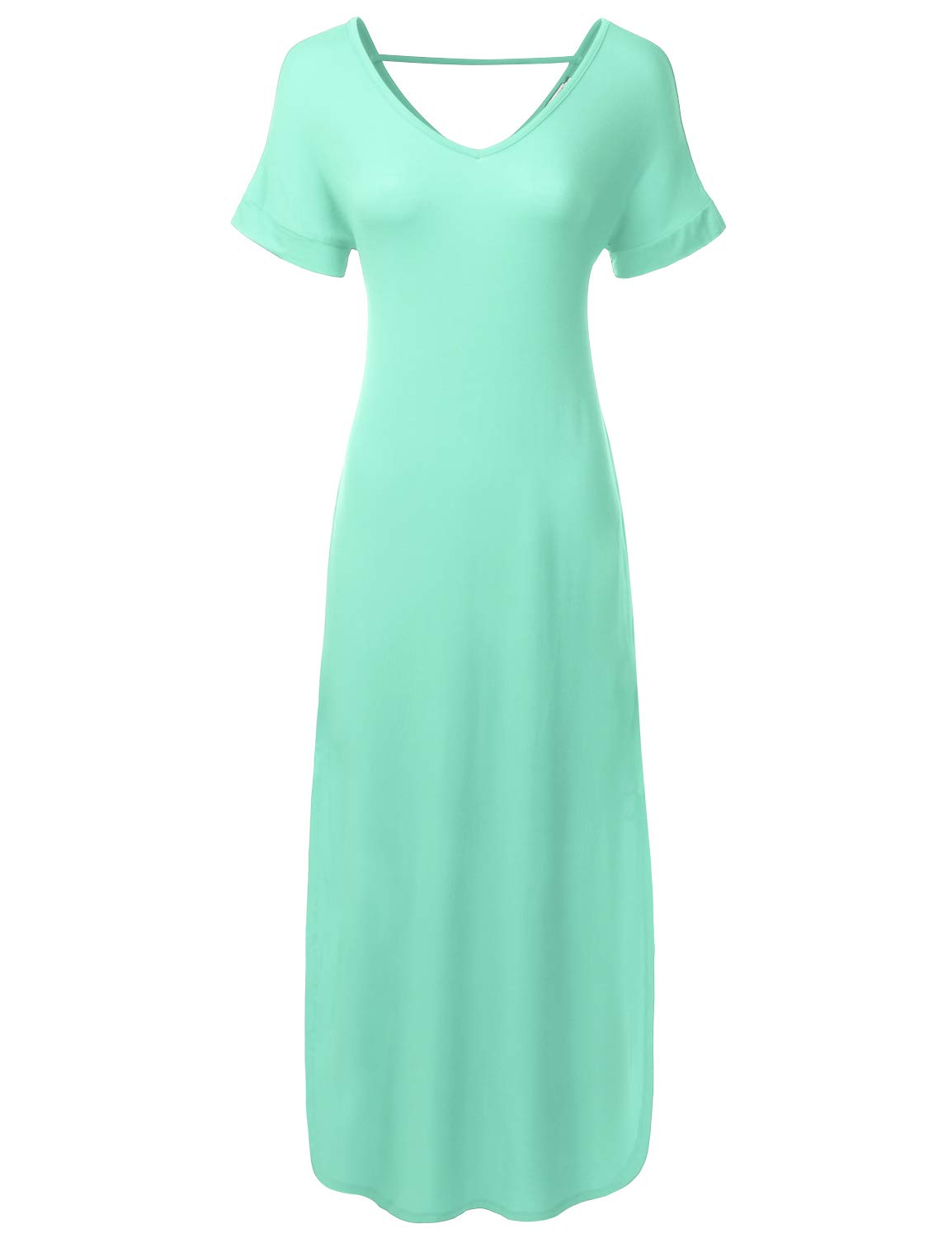 Women's Short Sleeve Loose Split Long Maxi Dress with Pockets