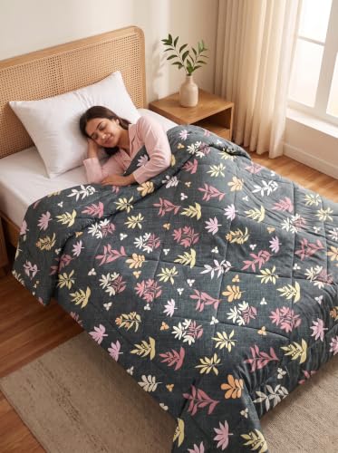 Image of Mafatlal 120 GSM Tulip Microfiber Single Comforter Blanket | Ultra-Soft Lightweight All-Season Dohar Quilt | Breathable Reversible Duvet for Adults and Kids | 154 x 228 cm | Charcoal Grey