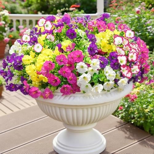 Artificial Fake Flowers Outdoor - Silk Faux Flowers Look Real for...