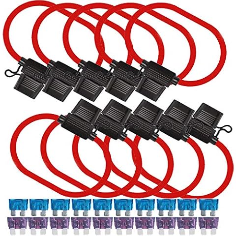 10 PCS Inline Fuse Holders - MuHize Heavy Duty Fuse Taps, 12 Gauge Standard APR ATO ATC Fuse Holder Kit(2022 New), with 40AMP and 15AMP Standard Fuses Cover