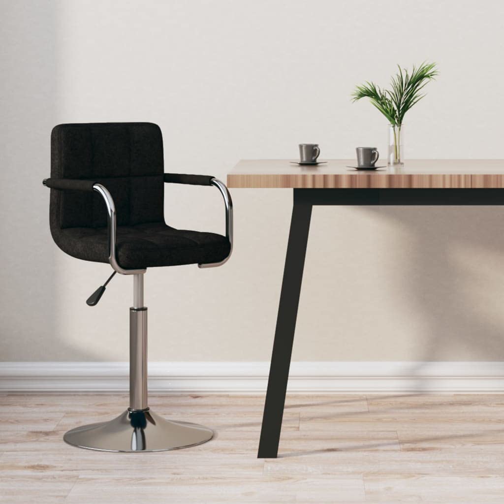 Taburete de bar negro acolchado, estructura de acero cromado con resorte de gas, altura regulable de 71 a 85,5 cm, giratorio 360 grados, con reposabrazos