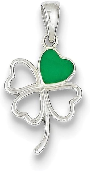 Sterling Silver Green Enameled Four Leaf Clover Pendent (0.94 in x 0.47 in)