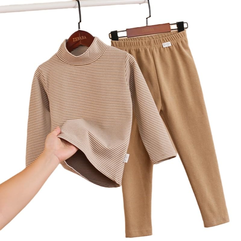 Zonto sous-vêtements d'hiver pour Enfants Ensemble De Pantalons Intérieurs en Velours pour Enfants pour Garçons Et Filles Manteau d'automne Et Pantalon d'automne À Col De Tortue Chaud-E-140 Mètres