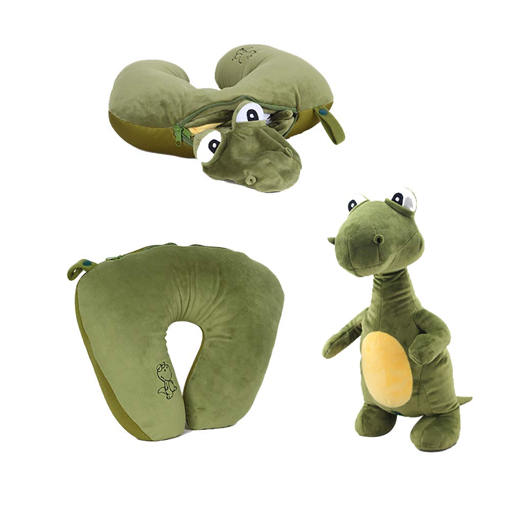 OAMORE 2 in 1 Travel Pillow Cute Animal Neck Pillow U-Shape Travel Pillow Ergonomic Contoured Design erfect for Flight Trip car Train Office nap (Dinosaur)