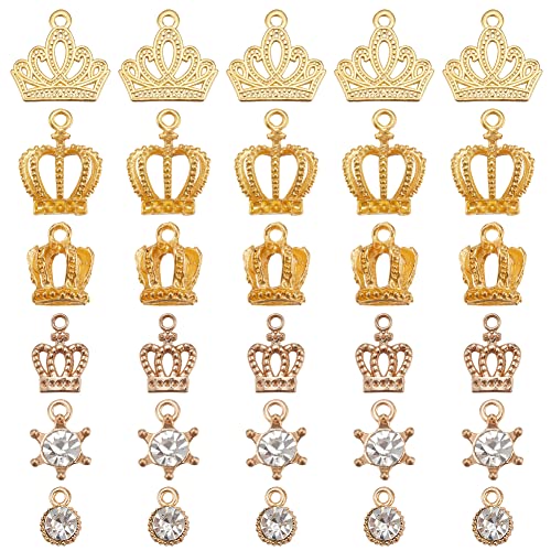 PandaHall 60 Stück Kronen-Anhänger, 6 Stile 3D Mini Kronen Charms Strass Kristall Anhänger Schmuckherstellung Charms für Ohrringe Armbänder Halskette DIY Handwerk Zubehör